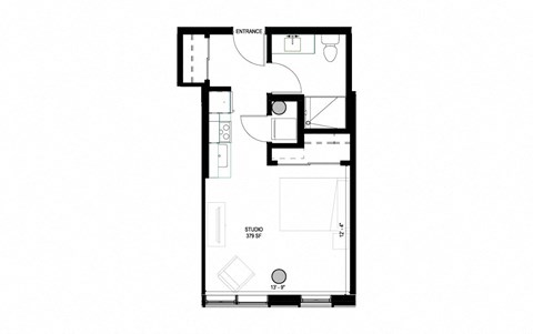 Floor plan for studio, 1 bath, 379 sqft