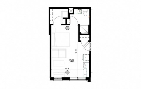 Floor plan for studio, 1 bath, 374 sqft