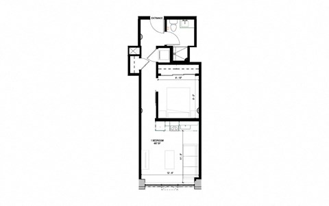 Floor plan for 1 bed, 1 bath, 487 sqft