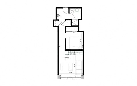 Floor plan for 1 bed, 1 bath, 487 sqft