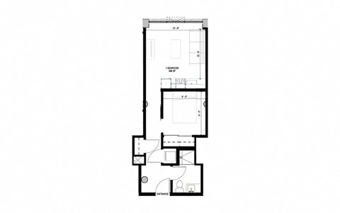 Floor plan for 1 bed, 1 bath, 488 sqft