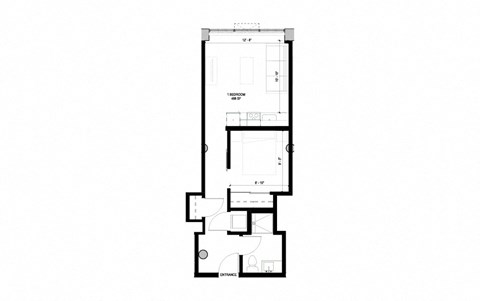 Floor plan for 1 bed, 1 bath, 488 sqft