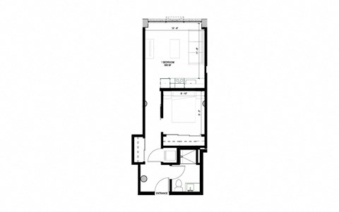 Floor plan for 1 bed, 1 bath, 505 sqft