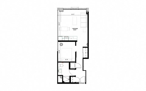 Floor plan for 1 bed, 1 bath, 544 sqft