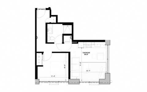 Floor plan for 1 bed, 1 bath, 549 sqft