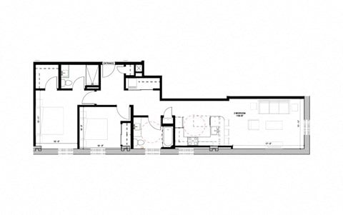 Floor plan for 2 beds, 2 baths, 1165 sqft