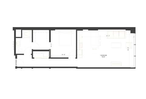 Floor plan for 1 bed, 1 bath, 744 sqft