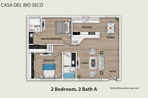 Floor plan for 2 beds, 2 baths, 936 sqft