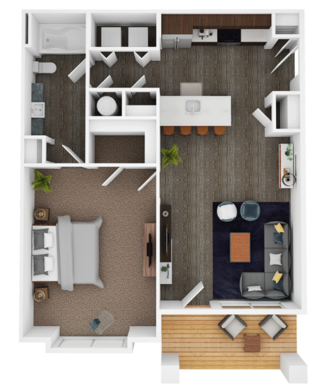 Floor plan for 1 bed, 1 bath, 769 sqft