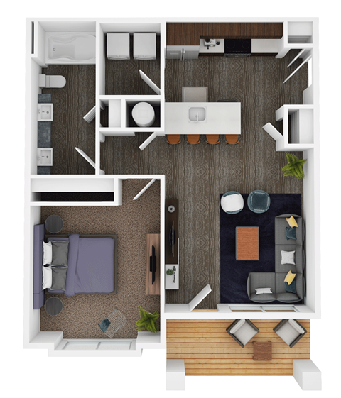Floor plan for 1 bed, 1 bath, 697 sqft