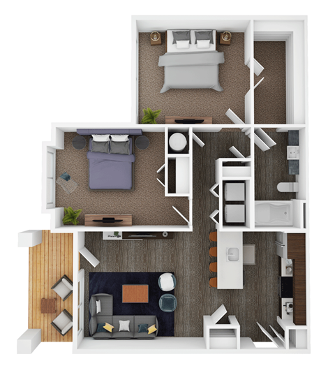 Floor plan for 2 beds, 1 bath, 934 sqft