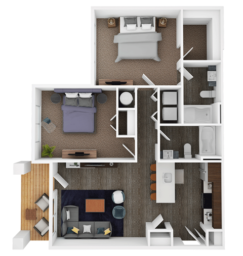 Floor plan for 2 beds, 2 baths, 926 sqft