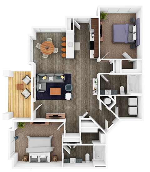Floor plan for 2 beds, 2 baths, 1188 sqft