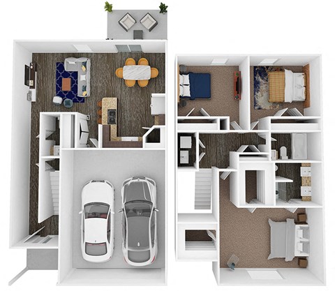 Floor plan for 3 beds, 2.5 baths, 1578 sqft