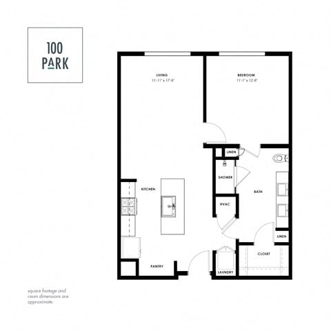 Floor plan for 1 bed, 1 bath, 759 sqft
