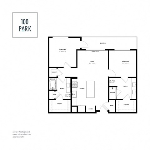 Floor plan for 2 beds, 2 baths, 1019 sqft