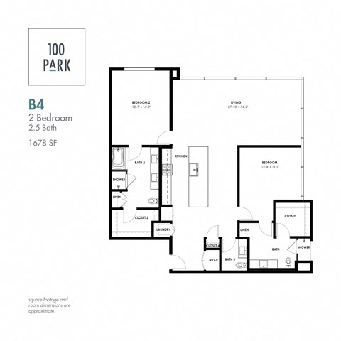 Floor plan for 2 beds, 2 baths, 1678 sqft