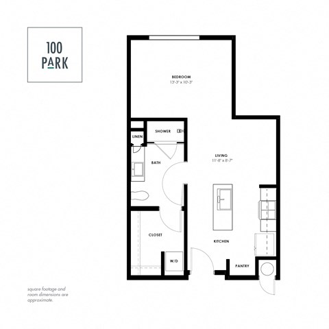 Floor plan for studio, 1 bath, 526 sqft
