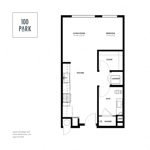 Floor plan for studio, 1 bath, 525 sqft