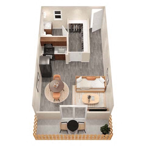Floor plan for studio, 1 bath, 360 sqft