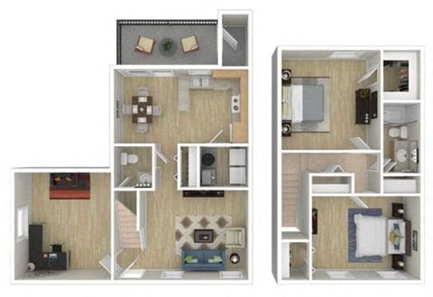 Floor plan for 2 beds, 1.5 baths, 1154 sqft