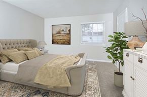 Newport News apartment for rent - a bedroom with a bed and a chair and a plant