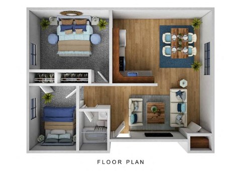 Floor plan for 2 beds, 1 bath, 1050 sqft