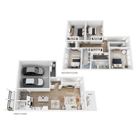 Floor plan for 4 beds, 2.5 baths, 1739 sqft