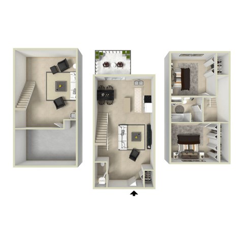Floor plan for 2 beds, 2 baths, 1442 sqft