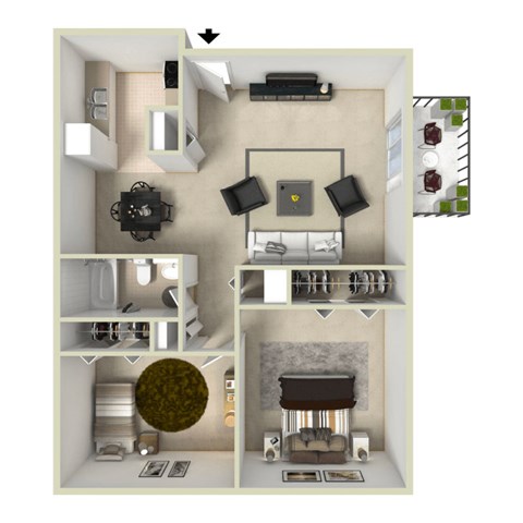 Floor plan for 2 beds, 1 bath, 794 sqft