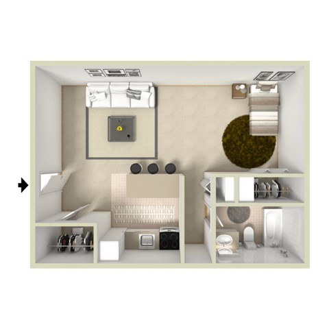Floor plan for studio, 1 bath, 550 sqft