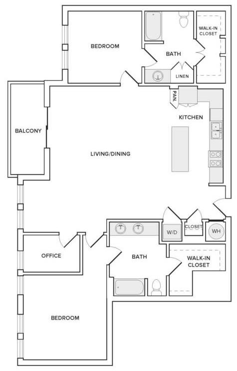 Floor plan for 2 beds, 2 baths, 1546 sqft