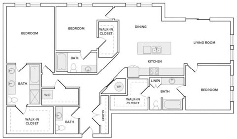 Floor plan for 3 beds, 3.5 baths, 1879 sqft