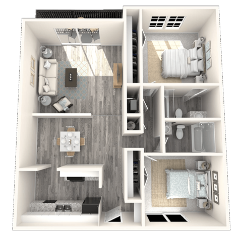Floor plan for 2 beds, 2 baths, 1058 sqft