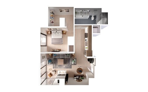 Floor plan for 1 bed, 1 bath, 810 sqft