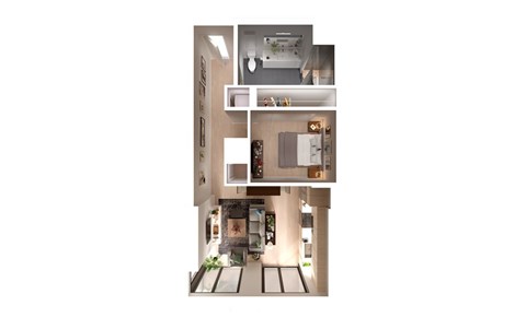 Floor plan for 1 bed, 1 bath, 610 sqft