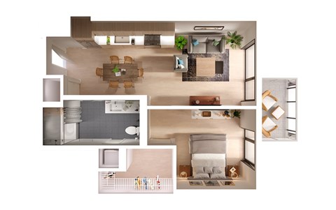 Floor plan for 1 bed, 1 bath, 630 sqft