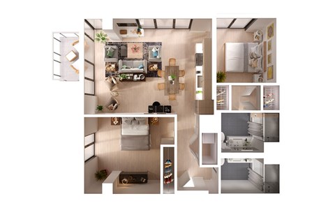 Floor plan for 2 beds, 2 baths, 910 sqft
