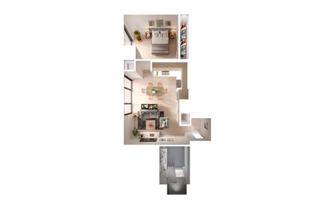 Floor plan for 1 bed, 1 bath, 750 sqft
