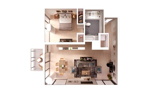 Floor plan for 1 bed, 1 bath, 790 sqft