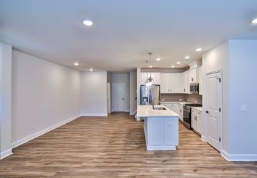 Charlotte townhouse for rent - a kitchen with white cabinets and a white counter top