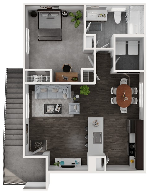 Floor plan for 1 bed, 1 bath, 644 sqft