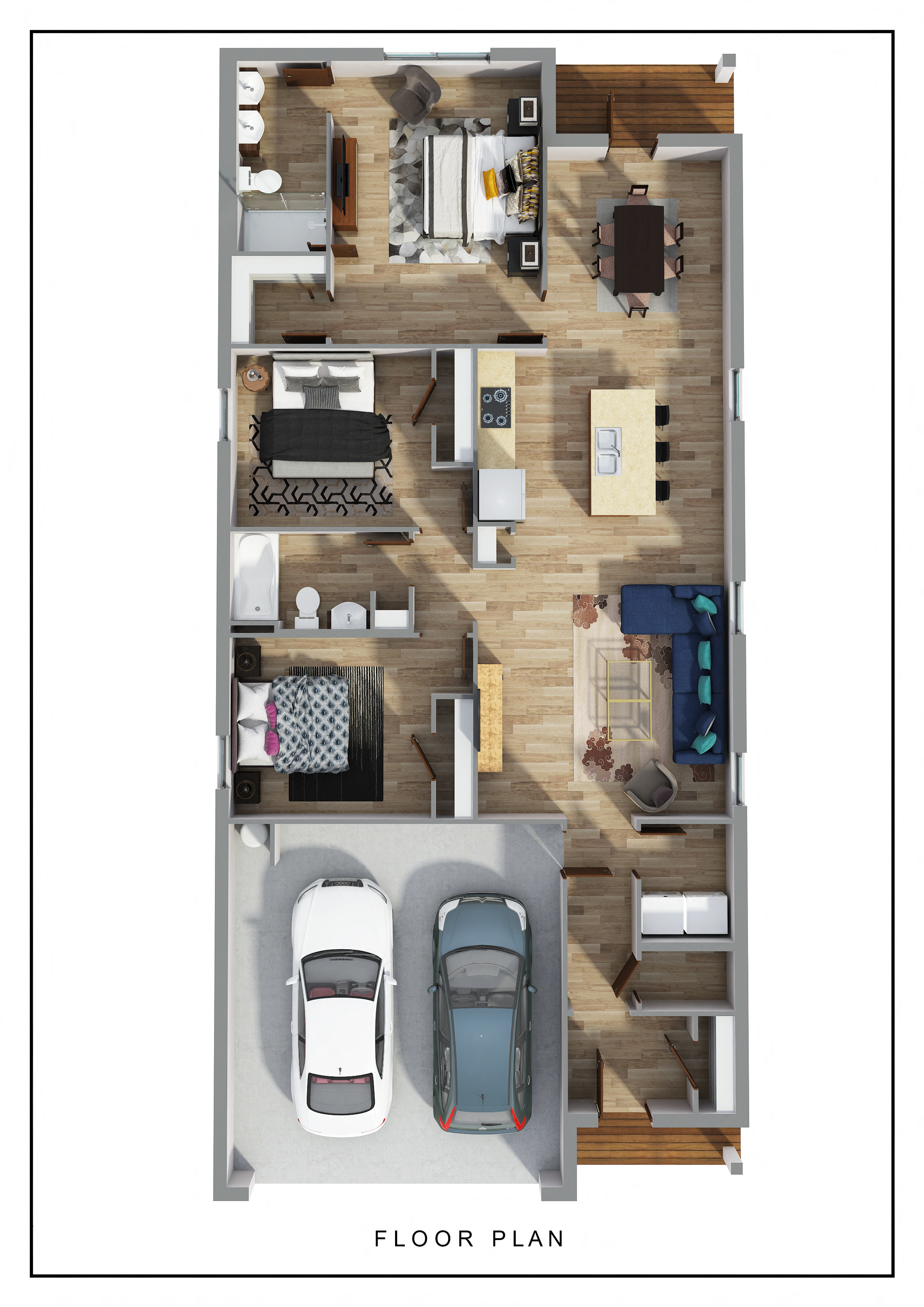 Floor plan for 3 beds, 2 baths, 1376 sqft