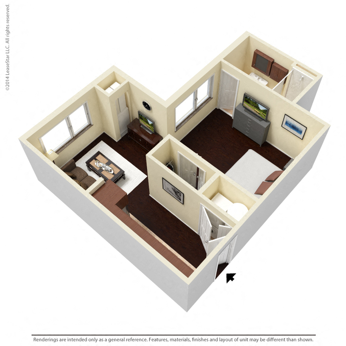 Floor plan for studio, 1 bath, 610 sqft