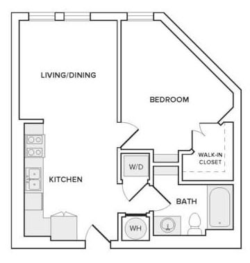 Floor plan for studio, 1 bath, 626 sqft