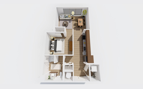 Floor plan for studio, 1 bath, 666 sqft