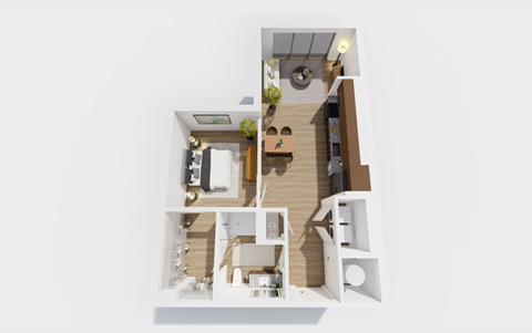 Floor plan for studio, 1 bath, 698 sqft