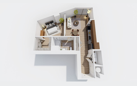 Floor plan for studio, 1 bath, 734 sqft