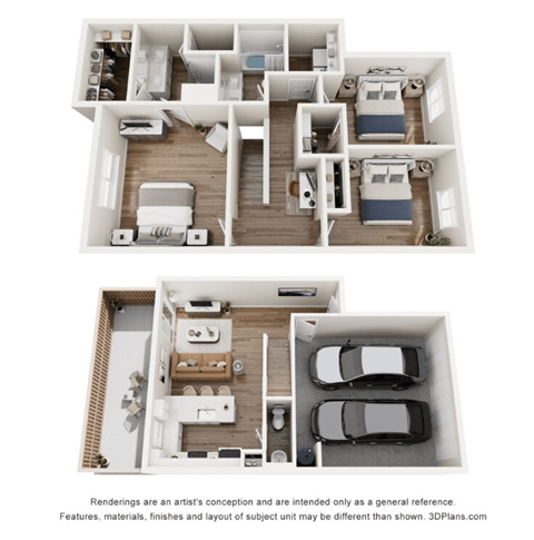 Floor plan for 3 beds, 2.5 baths, 1324 sqft