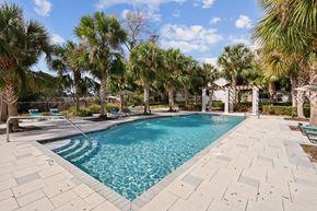 Zephyrhills apartment for rent - Summerset Apartment Affordable Zephyrhills, FL apartments A sparkling pool surrounded by palm trees and a stone patio.